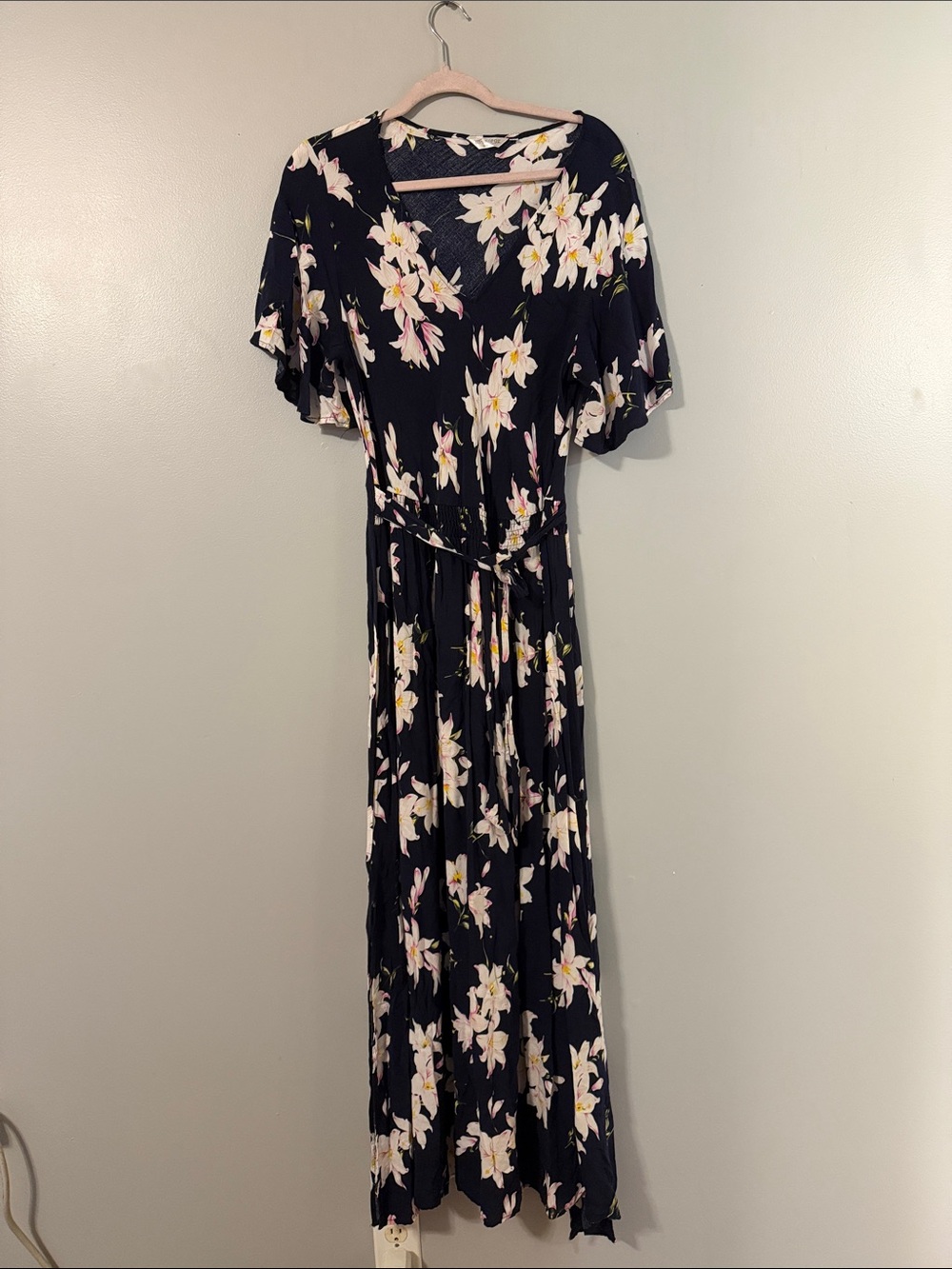 Beautiful Navy Floral Wrap Maxi Dress with Tie Waist